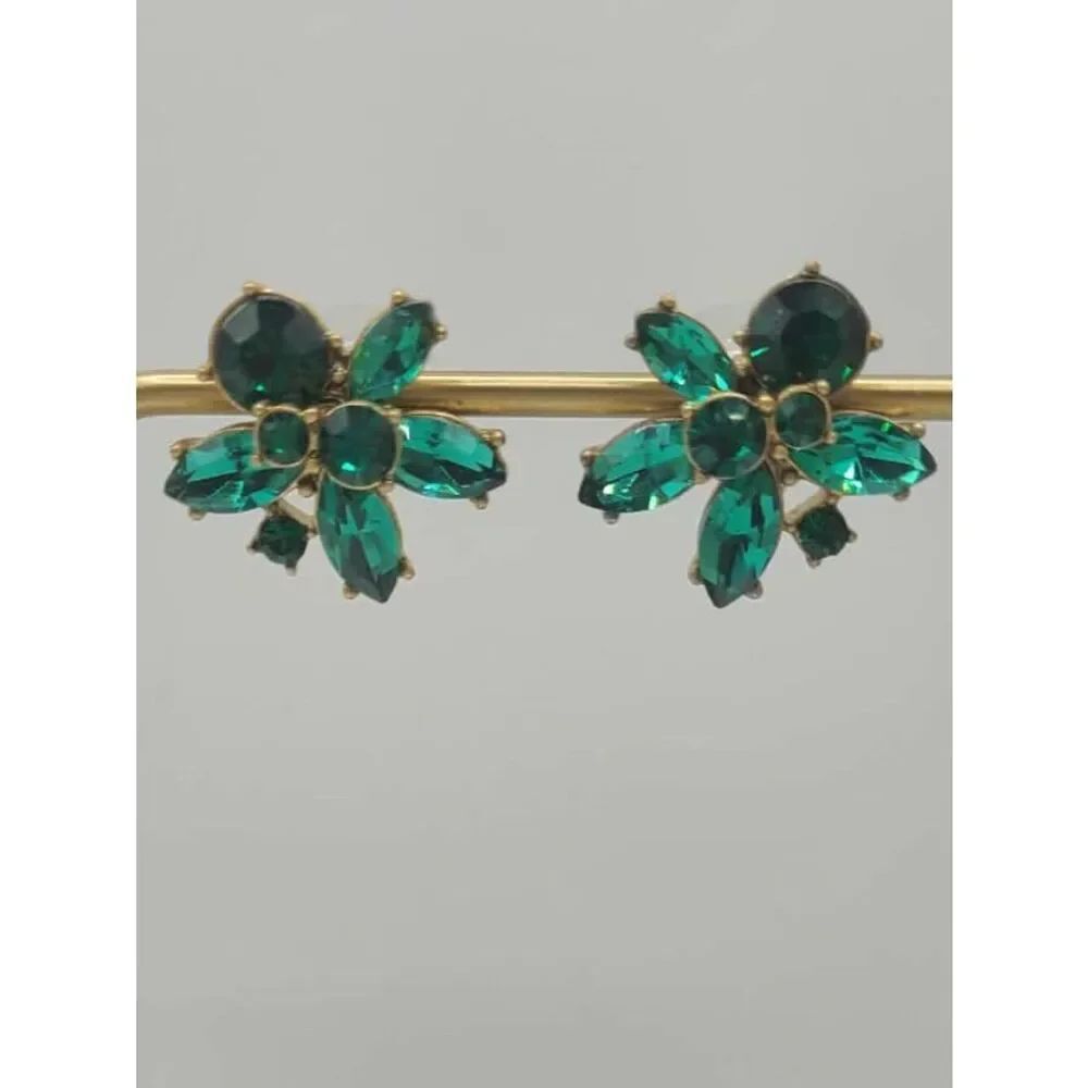 J Crew Emerald Green Gold Tone Cluster Earrings